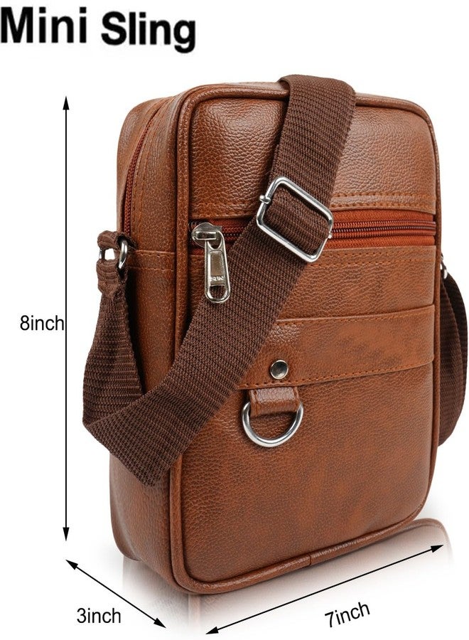 Alison Gloss Leather Small Sling Bag for Men | Chest Slinger bag | Crossbody Bag| Side Bag Men | Mini Leather Slings | Corporate Gift Item | Passport Document Sling (Tan) - Image 5